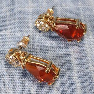 1970s Vintage Drop Earrings with Red and Clear Rhinestones